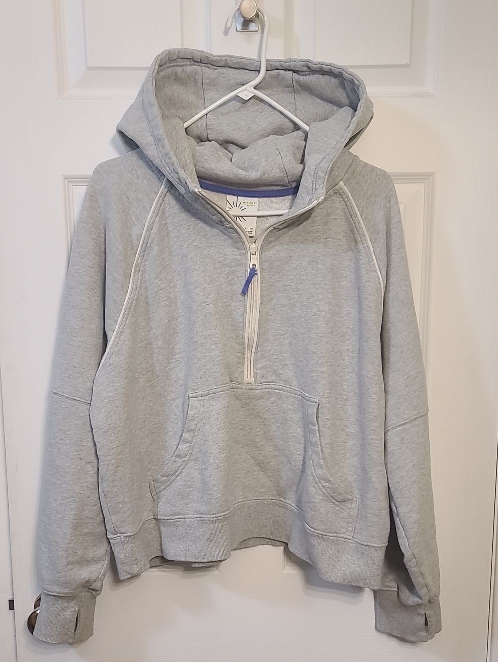 Offline Aerie Quarter Zip Heather Grey Hoodie Cotton Thick Scuba Comfy Thumb